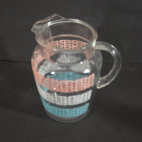 Anchor Hocking Vintage Pitcher with Ice Lip Pastel Lattice Motif 1950's - 1960's - Picture 2 of 5